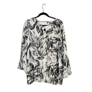 C & C California Womens Linen Button Up Top Size 1X White Preppy Lagenlook